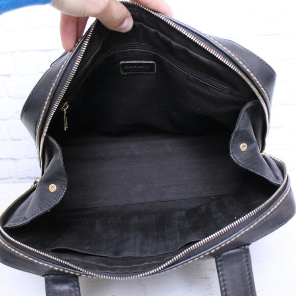 Chanel Wild Stitch Black Lambskin Leather Handbag Satchel Purse A5529 - Picture 4 of 11